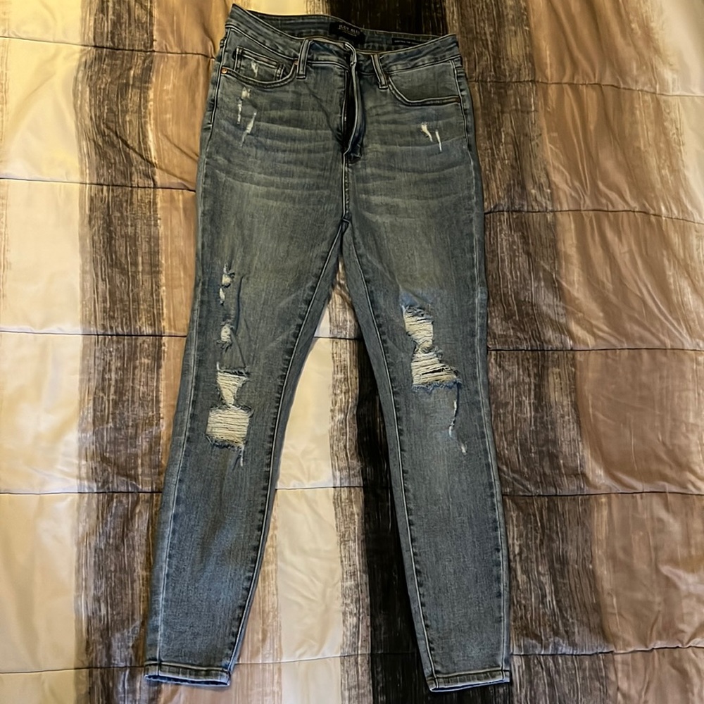 Judy Blue distressed jeans, size 11. Control top skinny